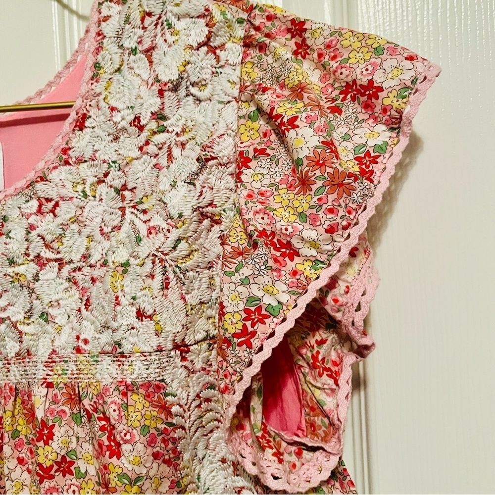J. Marie Pink Floral Lace Embroidered Flutter Sleeve Blouse Size L - Picture 8 of 11